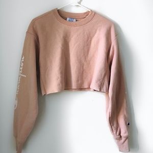 Champion Reverse Weave Light Pink Cropped Cutoff Crew Neck Sweater